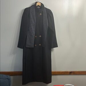 VINTAGE Jofeld Dark Blue Wool Blend Double Breasted Coat Shawl Set